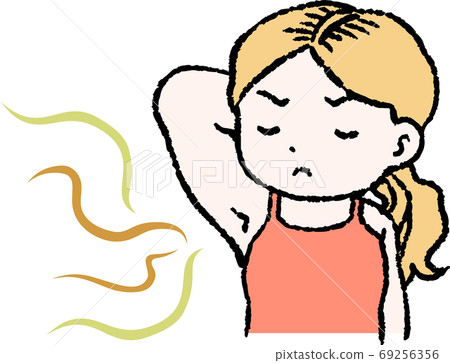 腋下臭味困擾痛苦的女人可愛的插圖 69256356