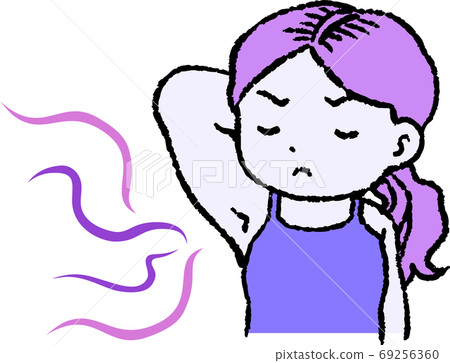 腋下臭味困擾痛苦的女人可愛的插圖 腋下臭味困擾痛苦的女人可愛的插圖 69256360