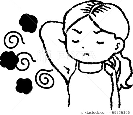 腋下臭味困擾痛苦的女人可愛的插圖 腋下臭味困擾痛苦的女人可愛的插圖 69256366