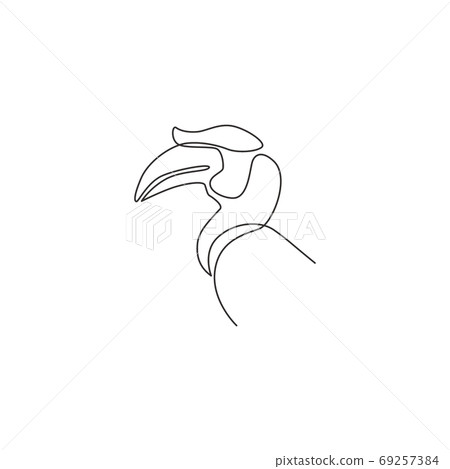 Single continuous line drawing of beauty great hornbill head for company logo identity Single continuous line drawing of beauty great hornbill head for company logo identity 69257384