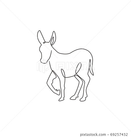 One single line drawing of walking cute donkey for farm logo identity One single line drawing of walking cute donkey for farm logo identity 69257432