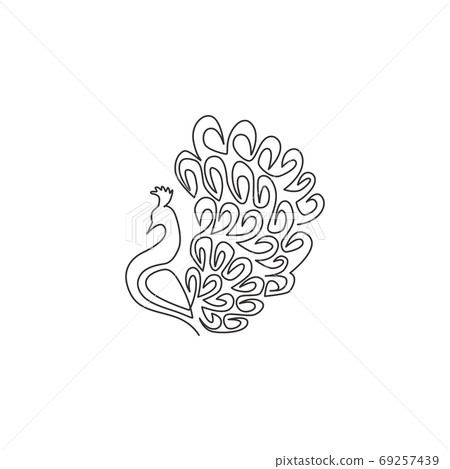 One continuous line drawing of beauty adorable peacock for company logo identity 69257439
