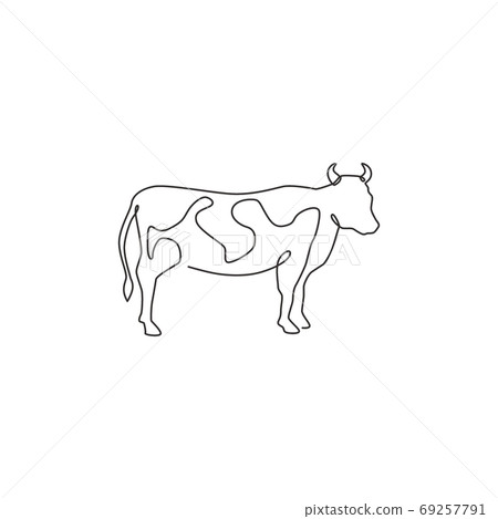 One single line drawing of fat cow for husbandry logo identity One single line drawing of fat cow for husbandry logo identity 69257791