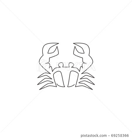 Single continuous line drawing of little crab with big claw for seafood logo identity 69258366