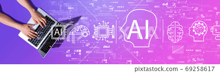 AI concept with woman using a laptop AI concept with woman using a laptop 69258617