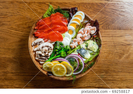 Scandinavian seafood salad platter photo Scandinavian seafood salad platter photo 69258817