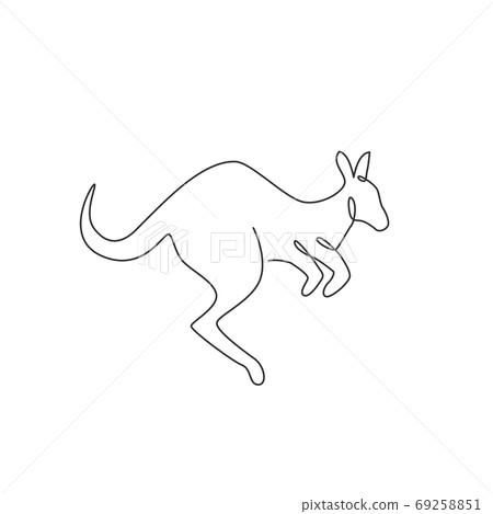 Single continuous line drawing of adorable jumping kangaroo for national zoo logo identity Single continuous line drawing of adorable jumping kangaroo for national zoo logo identity 69258851