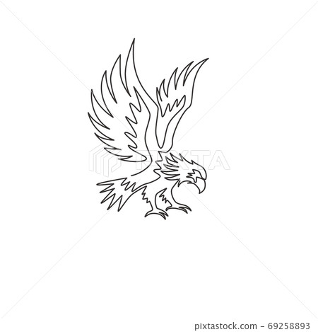 One continuous line drawing of strong eagle for delivery service logo identity One continuous line drawing of strong eagle for delivery service logo identity 69258893