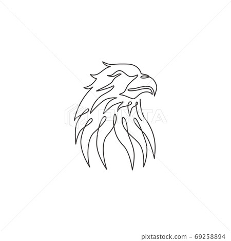 One continuous line drawing of strong eagle head for delivery service logo identity One continuous line drawing of strong eagle head for delivery service logo identity 69258894
