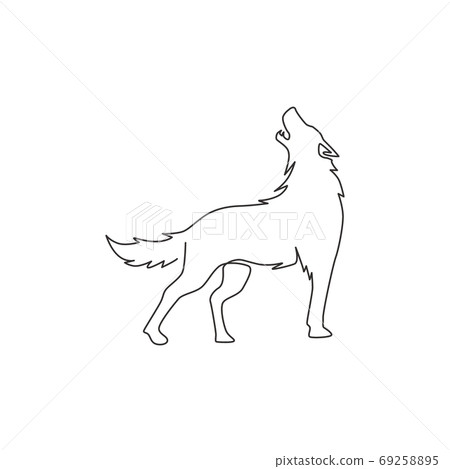 Single continuous line drawing of mysterious wolf for e-sport team logo identity Single continuous line drawing of mysterious wolf for e-sport team logo identity 69258895