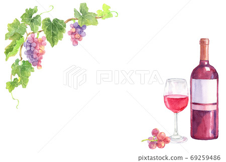 Frame of red grapes and red wine _ postcard horizontal Frame of red grapes and red wine _ postcard horizontal 69259486