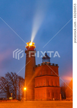 In rainy night shinning lighthouse Cap Arkona on Ruegen island In rainy night shinning lighthouse Cap Arkona on Ruegen island 69260053