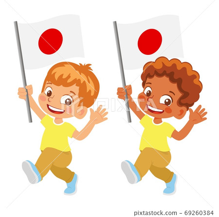 Japan flag in hand set 69260384