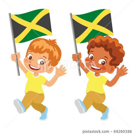 Jamaica flag in hand set 69260386