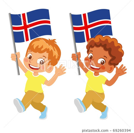 Iceland flag in hand set 69260394