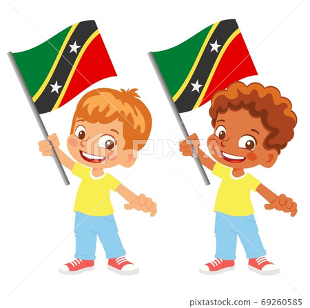 Saint Kitts and Nevis flag in hand set Saint Kitts and Nevis flag in hand set 69260585