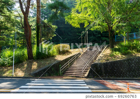 Seiseki Sakuragaoka Iroha Sakadori Stairs illuminated by the summer sun 69260763