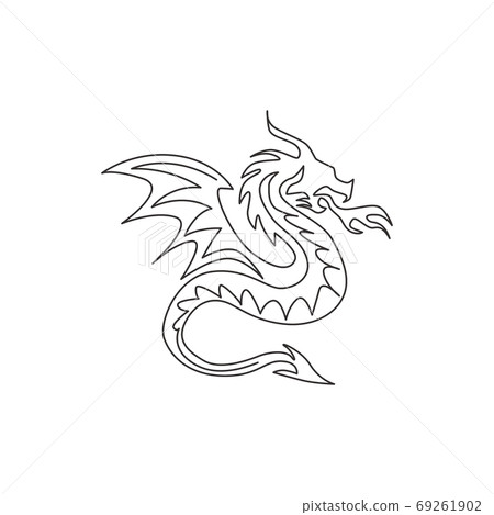 Single continuous line drawing of fictional monsters dragon for chinese traditional logo identity Single continuous line drawing of fictional monsters dragon for chinese traditional logo identity 69261902