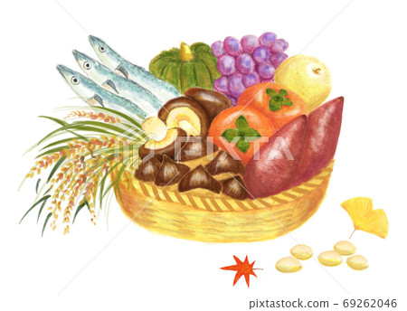 Watercolor hand-painted autumn taste basket illustration 69262046