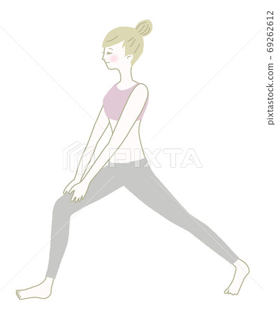 A woman stretching to extend the Achilles tendon A woman stretching to extend the Achilles tendon 69262612