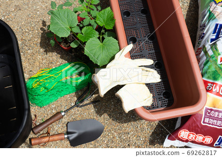 Preparing to grow planter plants on the balcony 69262817