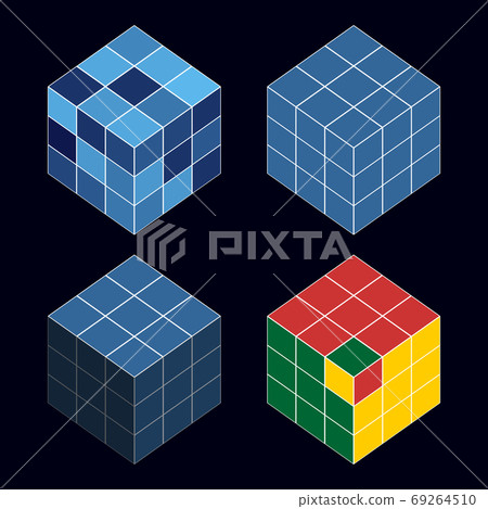 Set of 3D cube pattern icons Set of 3D cube pattern icons 69264510