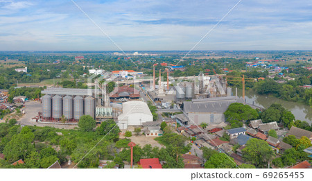 Aerial view of Mae Moh Coal Power Plant with smoke and toxic air 69265455