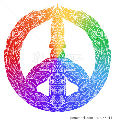Rainbow sign of peace with a boho pattern. Rainbow sign of peace with a boho pattern. 69266811