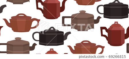 Seamless texture with brewing clay Chinese teapots. Seamless texture with brewing clay Chinese teapots. 69266815
