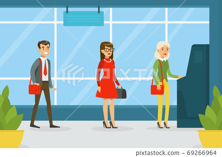 Queue of People Waiting in Line to the ATM, Financial Bank Service Vector Illustration Queue of People Waiting in Line to the ATM, Financial Bank Service Vector Illustration 69266964