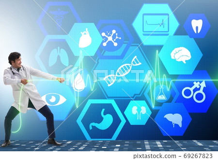 Cardiologist in telemedicine concept with heart beat 69267823