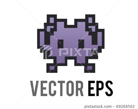 The isolated vector classic game gradient purple alien monster 8-bit graphic icon 69268502