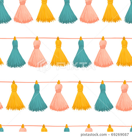 Tassels seamless vector background. Colorful decorative tassels repeating pattern. Great for cards 69269087