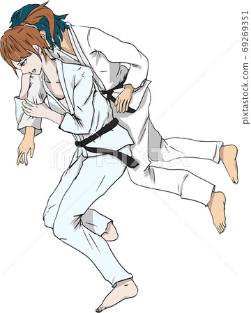 Illustration of a judo player throwing a single shoulder bag 69269351