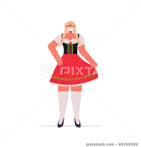 woman in medical mask Oktoberfest party celebration coronavirus quarantine concept 69269389