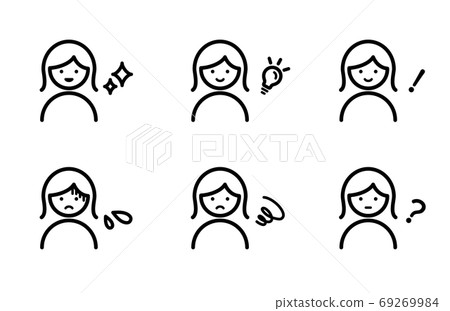 Icons of women of various thoughts / Think / Worry / Flash / Motivation / Surprise / Question / Tired / Impatient / Sweat Icons of women of various thoughts / Think / Worry / Flash / Motivation / Surprise / Question / Tired / Impatient / Sweat 69269984