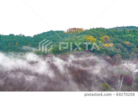 Yoshino mountains in late autumn wrapped in morning mist 69270208