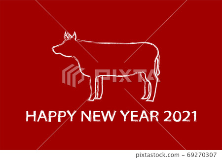 New Year card: 2021 ox year cow illustration red background New Year card: 2021 ox year cow illustration red background 69270307