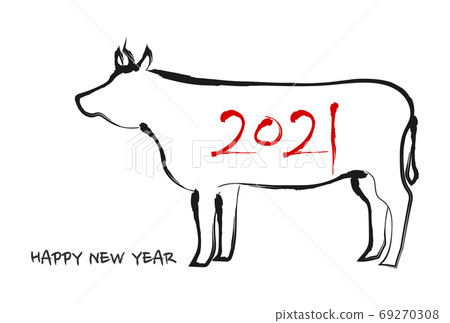 New Year card: 2021 ox year cow illustration brush writing style New Year card: 2021 ox year cow illustration brush writing style 69270308