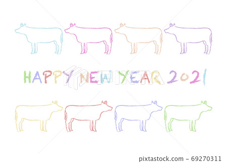 新年賀卡:2021牛年多彩的母牛排隊 新年賀卡:2021牛年多彩的母牛排隊 69270311