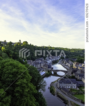 Aerial view of Port of Dinan - Dinan, France Aerial view of Port of Dinan - Dinan, France 69270428