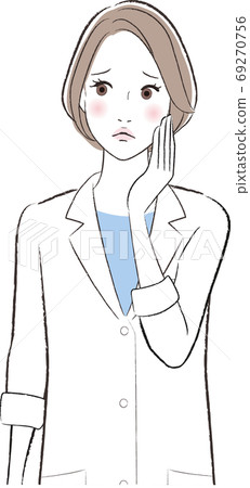 Illustration of a worried woman in a white coat Illustration of a worried woman in a white coat 69270756