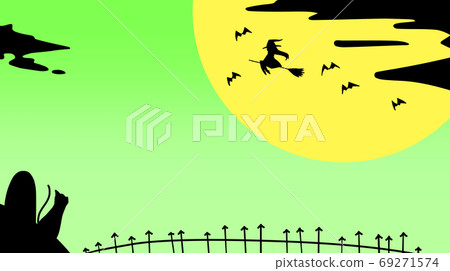 萬聖節女巫和貓（綠色）的背景 69271574