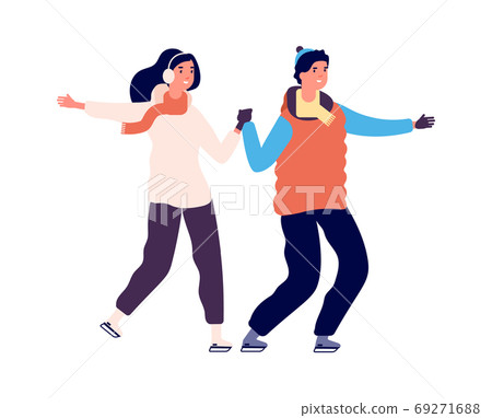Couple skating. People on ice, winter outdoor activities. Happy sport man woman, active holiday dating vector illustration 69271688