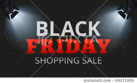 Black friday shopping sale. Special offers and discounts banner, store or web ads poster template. Spotlights illuminate inscription on dark vector background Black friday shopping sale. Special offers and discounts banner, store or web ads poster template. Spotlights illuminate inscription on dark vector background 69271808