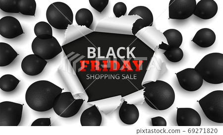 Black friday sale banner. Discount background with realistic balloons. Special offers in stores poster, seasonal ads template vector illustration 69271820