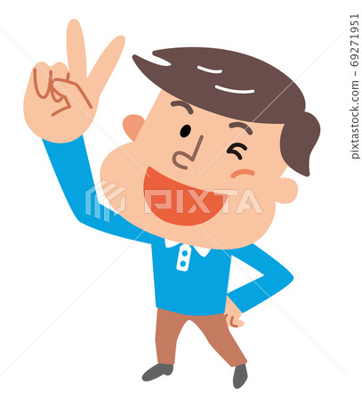 V sign peace sign wink male illustration - Stock Illustration [69271951 ...