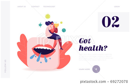 Diseased Woman with Weak Immunity Landing Page Template. Ill Female Character Sneezing with Runny Nose Suffer of Virus Diseased Woman with Weak Immunity Landing Page Template. Ill Female Character Sneezing with Runny Nose Suffer of Virus 69272078