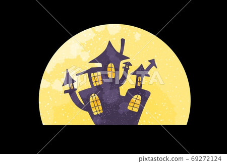 Illustration of a full moon and a mansion 69272124
