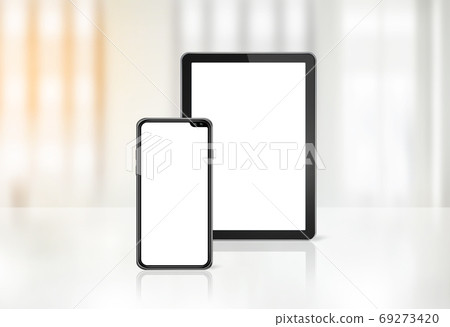 Mobile phone and digital tablet pc on office desk Mobile phone and digital tablet pc on office desk 69273420